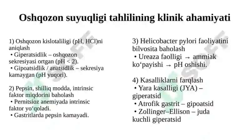 Oshqozon suyuqligi tashhisining klinik ahamiyati. Giperatsid holatlarda va oshqozon-ichak yara kasal 3