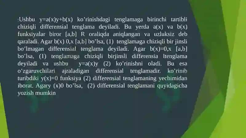 Birinchi tartibli chiziqli differensial tenglama. 3