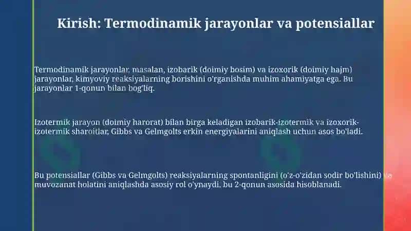 Termodinamik jarayonlar va potensiallar 3