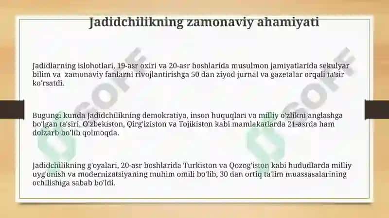Jadid ma'rifatparvarlarnin olka ijtimoviy-ma'naviy hayotida tutgan o'rni 3