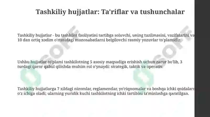 Tashkiliy Hujjatlarning Tasnifi va Xususiyatlari 3