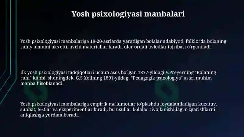 Yosh va pedagogik psixologiya manbalarining imanbalar bilan tanishish 3