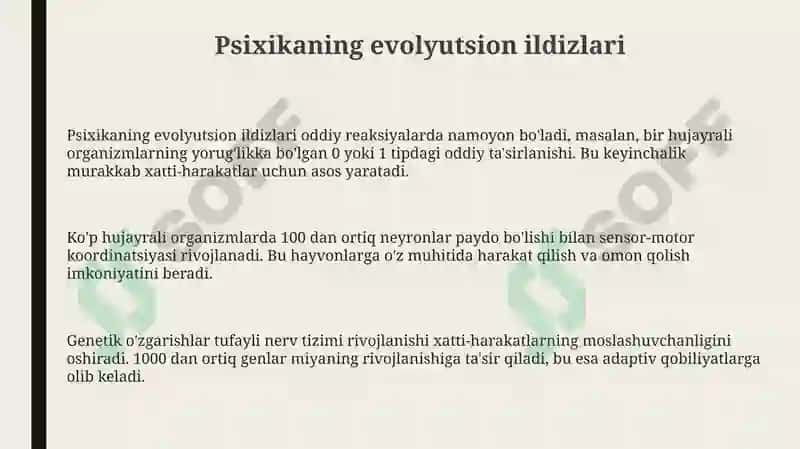 Psixikaning evolyutsiyasi va vujudga kelishi 3