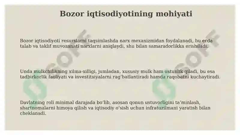 Bozor iqtisodiyotining mazmuni va amal qilishi 3
