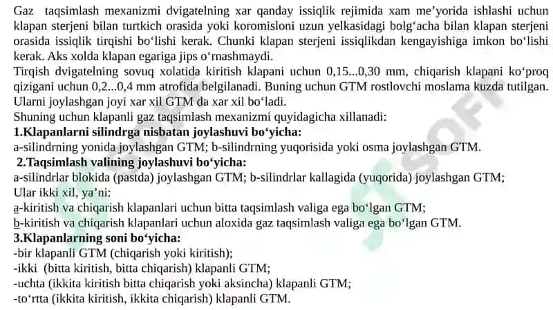 Traktorlar va Transport Vositalari Dvigatellarining Gaz Taqsimlash Mexanizmi 3