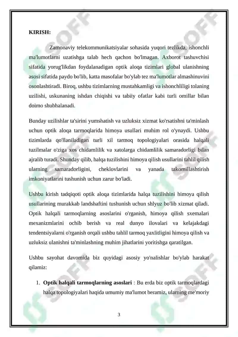Optik aloqa tizimlarida halqa tuzilishini himoyalash usullari tahlili 3