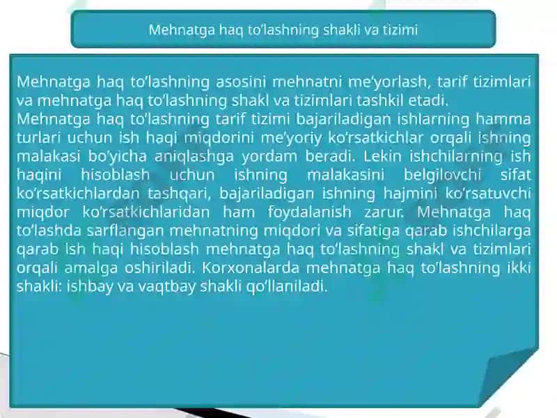 Mehnatga haq to’lashning shakllari va usullari 3