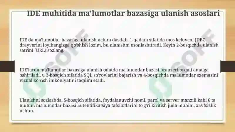 IDE muhitida ma'lumotlar bazasiga ulanish asoslari 3