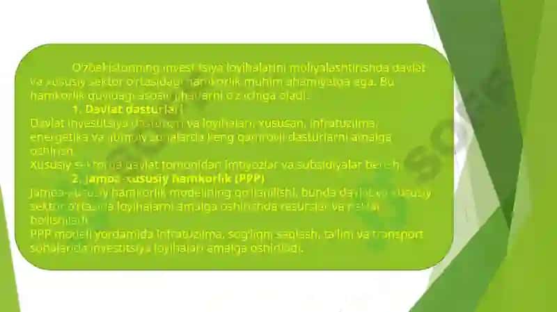 Investitsiya loyihalarini moliyalashtirishda davlat va xususiy sektor hamkorligi 3