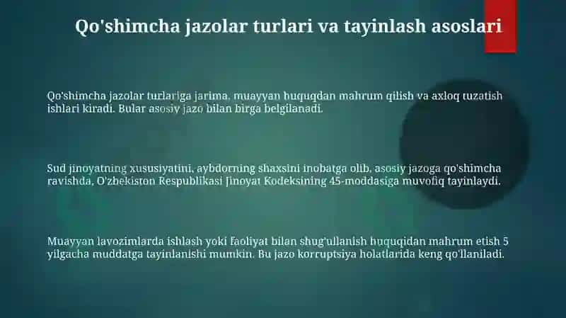 Qo'shimcha jazolarni ijro etish tartibi va shartlari 3