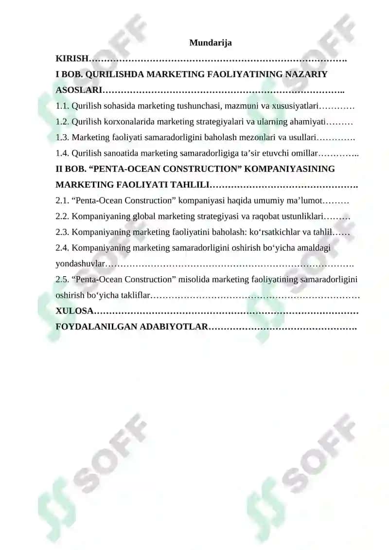 Qurilishda marketing faoliyati samaradorligini baholash (“Penta-Ocean Construction”, Tokio, Yaponiya misolida) 3
