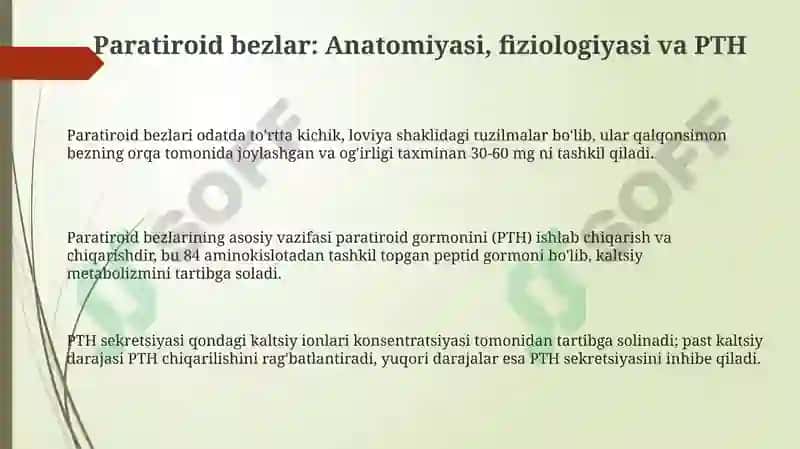 Paratiroid bezlar va ularning kaltsiy, fosfor va bikarbonat metabolizmidagi roli 3