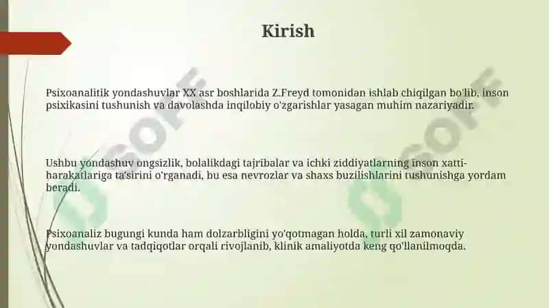 Psixologik maslahatga psixoanalitik yondashuvlarning xususiyatlari. 3