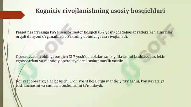 Kognitiv rivojlanishning asosiy bosqichlari 3