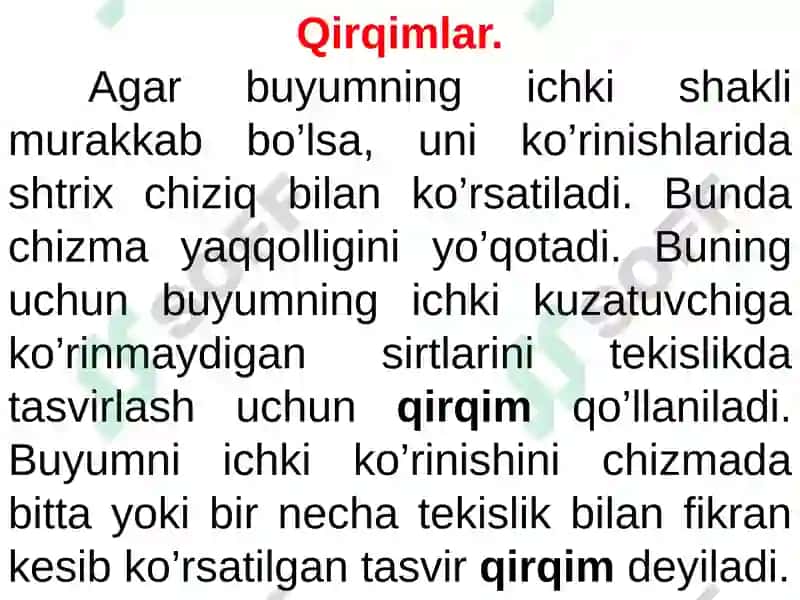 Qirqim va kesim. Og`ma kesim va uning haqiqiy kattaligini yasash 3
