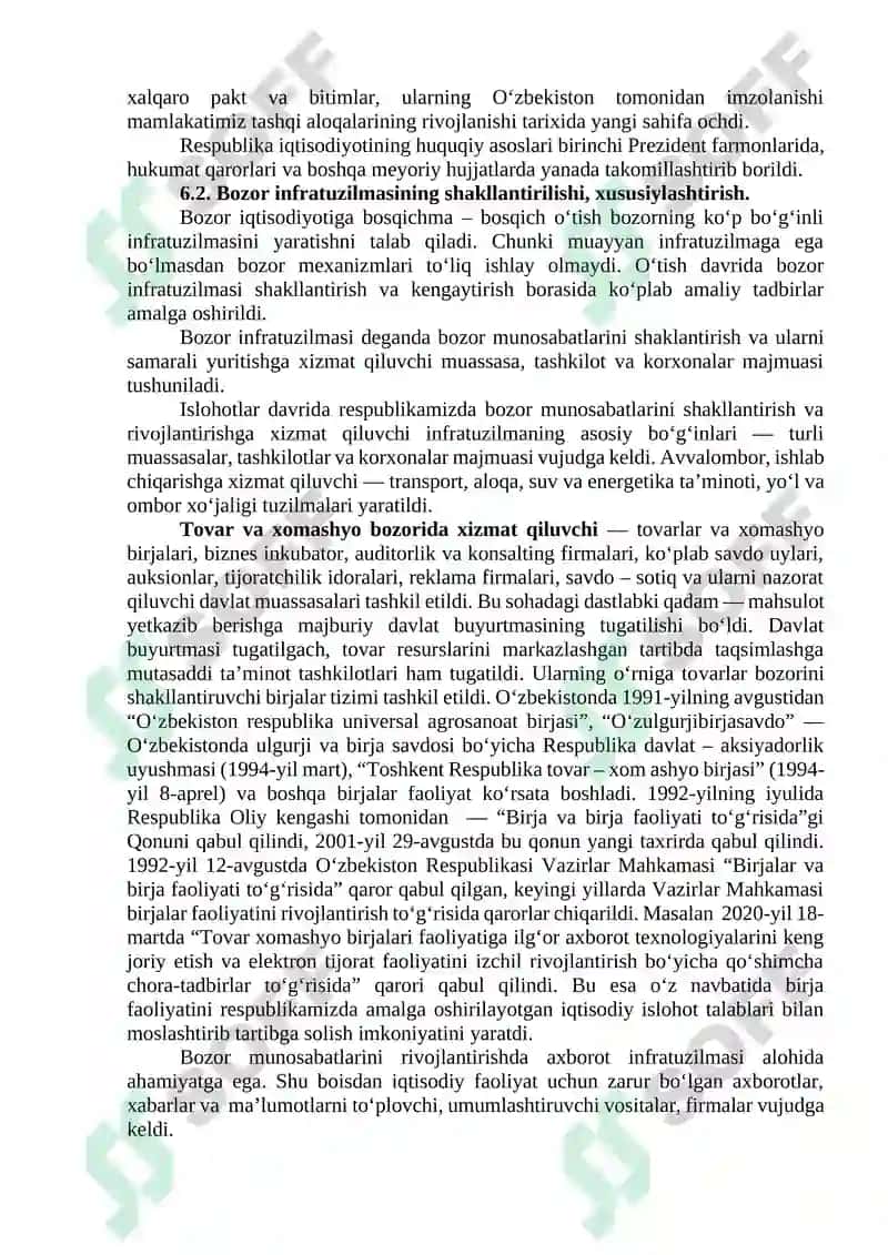 Iqtisodiy islohotlar, xususiy mulkchilikning shakllanishi. O‘zbekistonda bozor munosabatlarining rivojlanishi 3