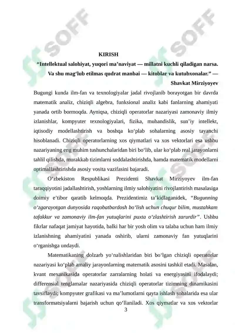 Chiziqli operatorlarning xos qiymat va xos vektorlari 3