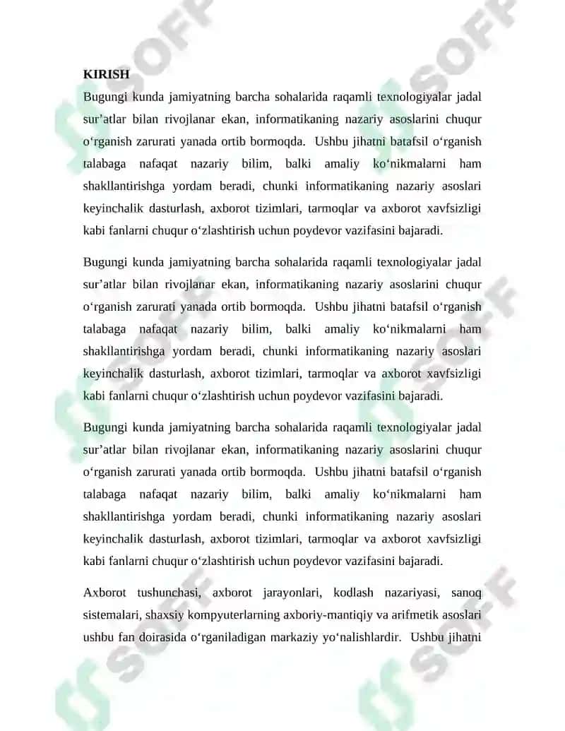 INFORMATIKANING NAZARIY ASOSLARI FANIDAN MUSTAQIL TA’LIM ISHI 3