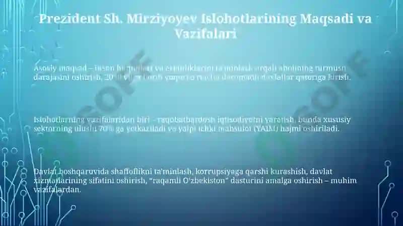 O'zbekistondagi Prezident Sh. Mirziyoyevning Rahnamoligi va Tashabbuslari 3