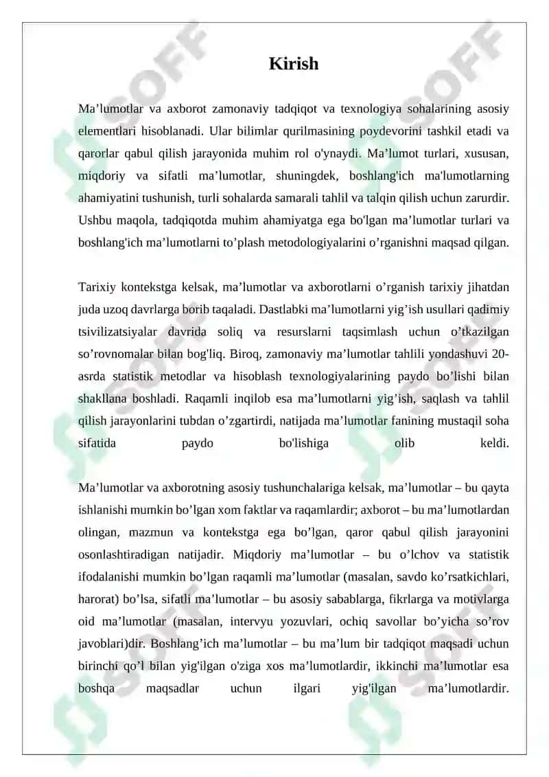 Ma’lumotlar va axborot. Ma’lumot turlari. Miqdor va sifat malumotlari. Boshlangʻich ma’lumotlar 3