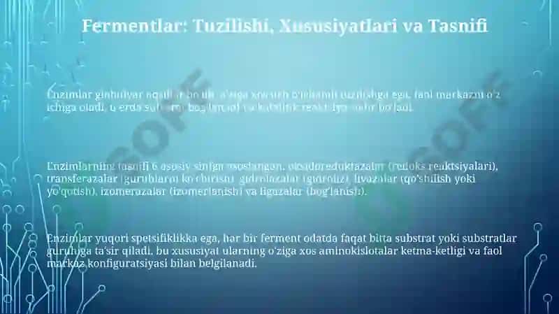 Enzimlar: Tuzilishi, Mexanizmi va Kinetikasi 3