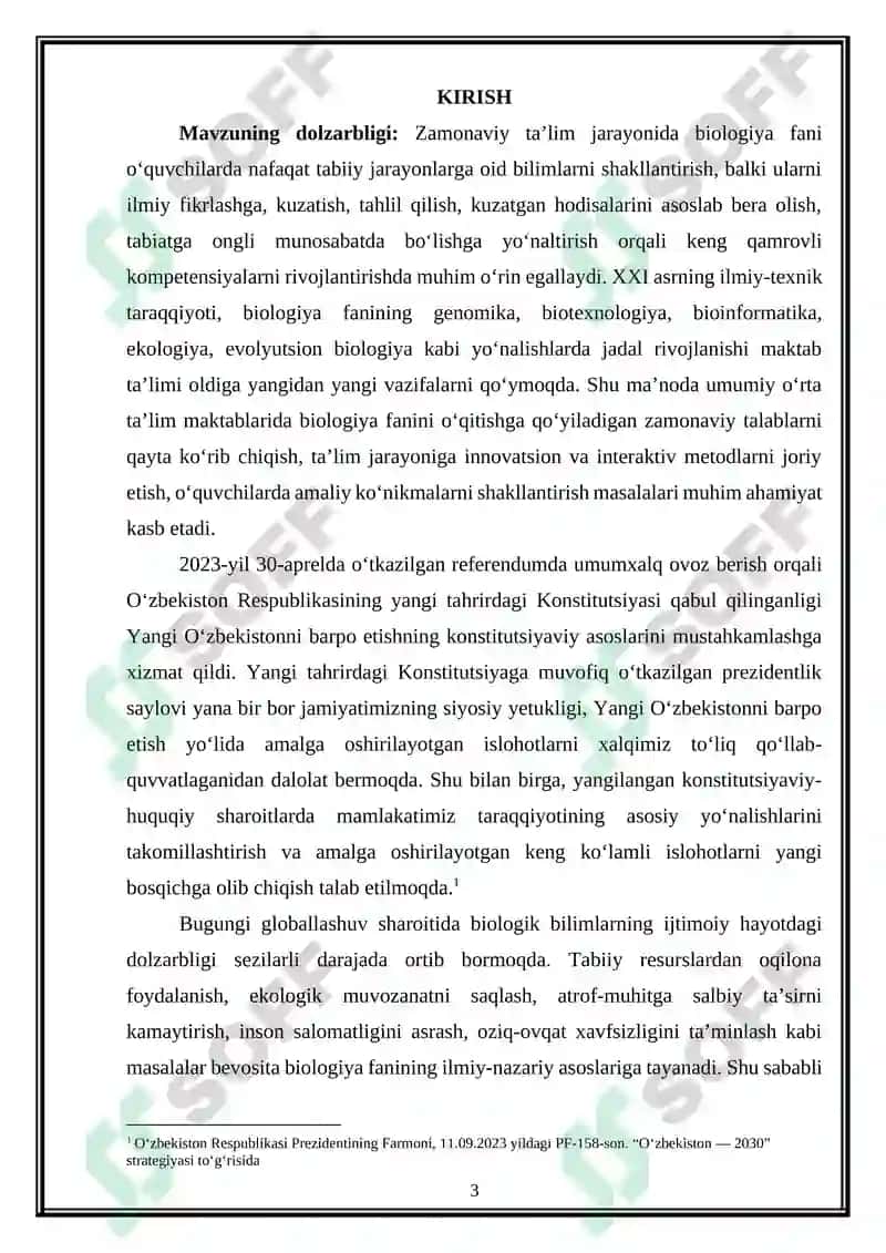 Umumiy o'rta ta'lim maktablarida biologiya fanini o'qitishga qo'yiladigan zamonaviy talablar 3