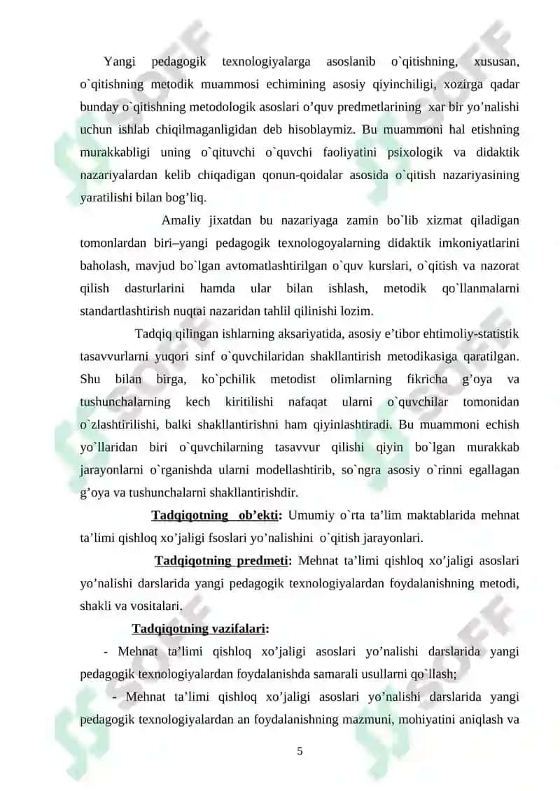 “QISHLOQ XO’JALIK ASOSLARI BO’LIMINI O’QITISHDA YANGI PEDAGOGIK TEXNOLOGIYALARNI QO’LLASH” 3