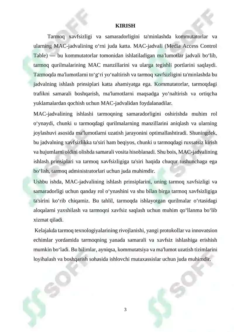 Kanal pog‘onasining protokollari (Frame Relay, ATM, Ethernet). Kommutatorning funksional modeli, turlari va MAC-jadvalning ishlash tamoyillari 3