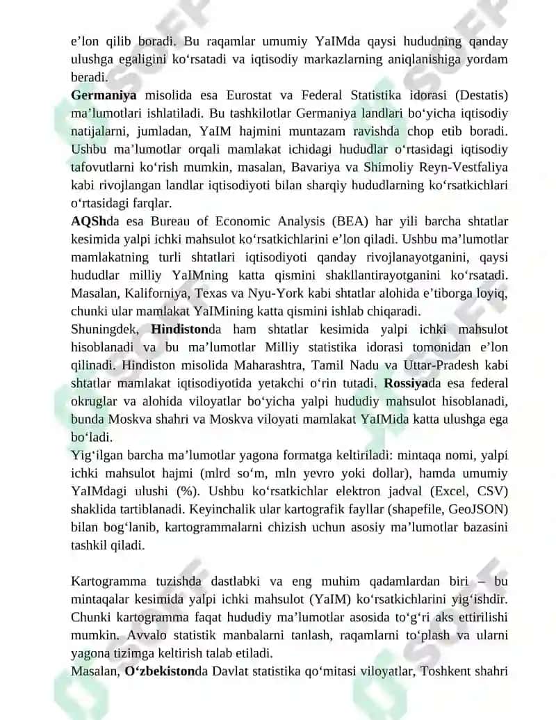 Xaritalar asosida mintaqalar bo‘yicha yalpi ichki mahsulot ulushini tasvirlovchi kartogrammalar chizish 3