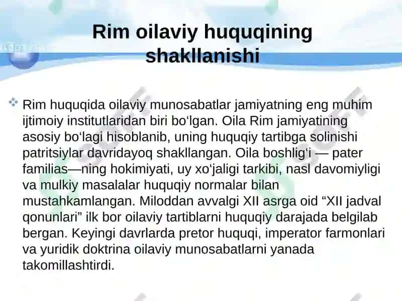 Rim huquqida oilaviy huquqiy munosabatlar 3