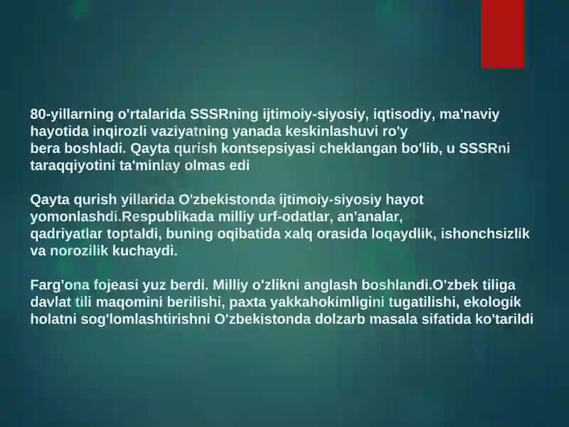mustaqillikka erishish arafasida o'zbekistondagi ijtimoiy iqtisodiy jarayonlar 3