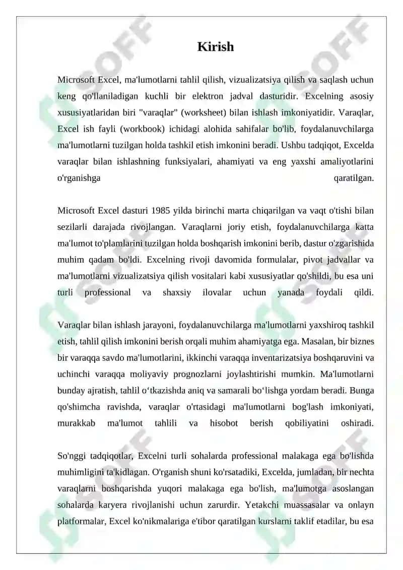 MS EXCELDA VARAQLAR BILAN ISHLASH 3