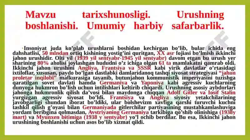 Ikkinchi jahon urushi yillarida o’zbek xalqining fashizm ustidan qozonilgan g’alabaga qo’shgan hissasi 3
