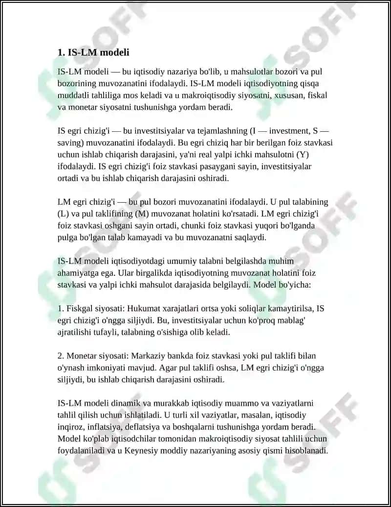 MAKROIQTISODIY MODELLAR. ASOSIY MAKROIQTISODIY MODELLARNING QIYOSIY TAHLILI 3