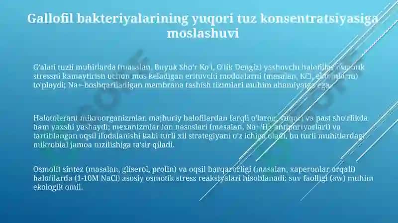 Halofillar, osmofilalar va galoterant mikroorganizmlar 3