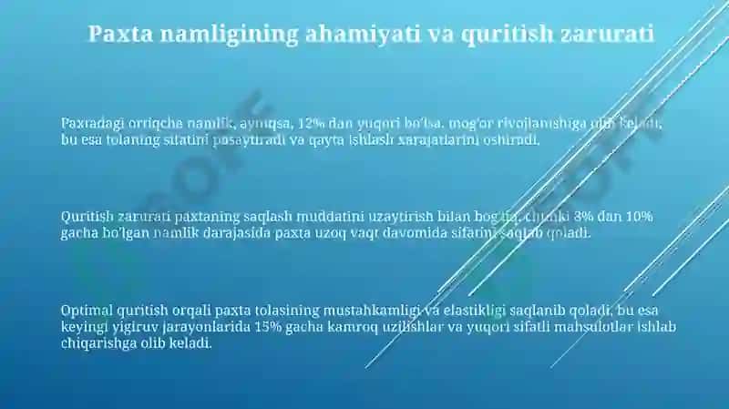 Paxtaning namligi va uning quritishda ishlatiladigan uskunalar 3