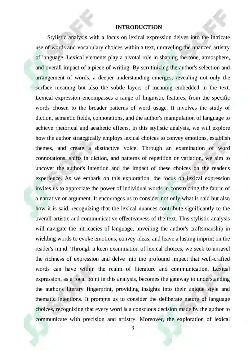 A STYLISTIC ANALYSIS WITH A FOCUS ON LEXICAL EXPRESSION 3