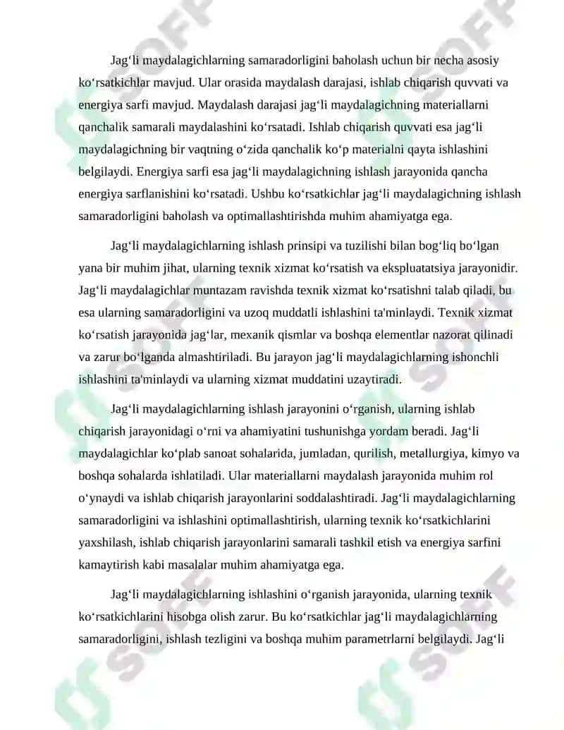 Jag‘li maydalagich ishini o‘rganish va asosiy ko‘rsatkichlarini loyixalash 3