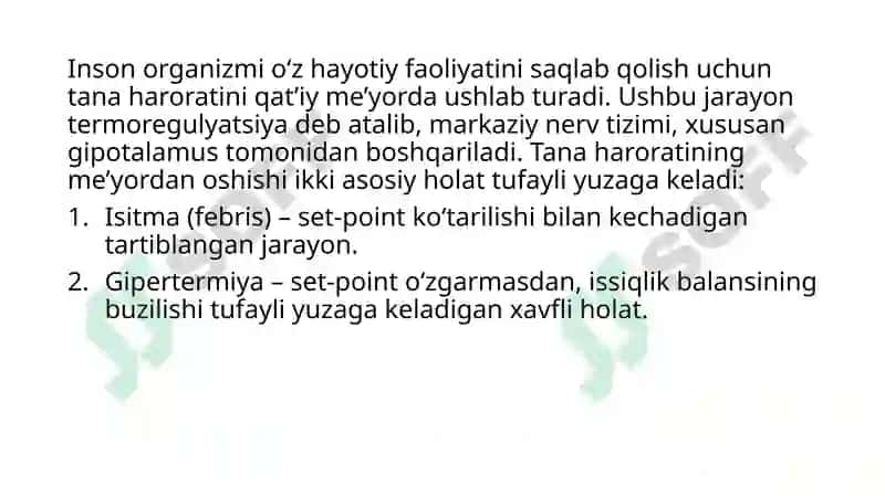 Isitmani gipertermiyadan farqlovchi xossalari 3