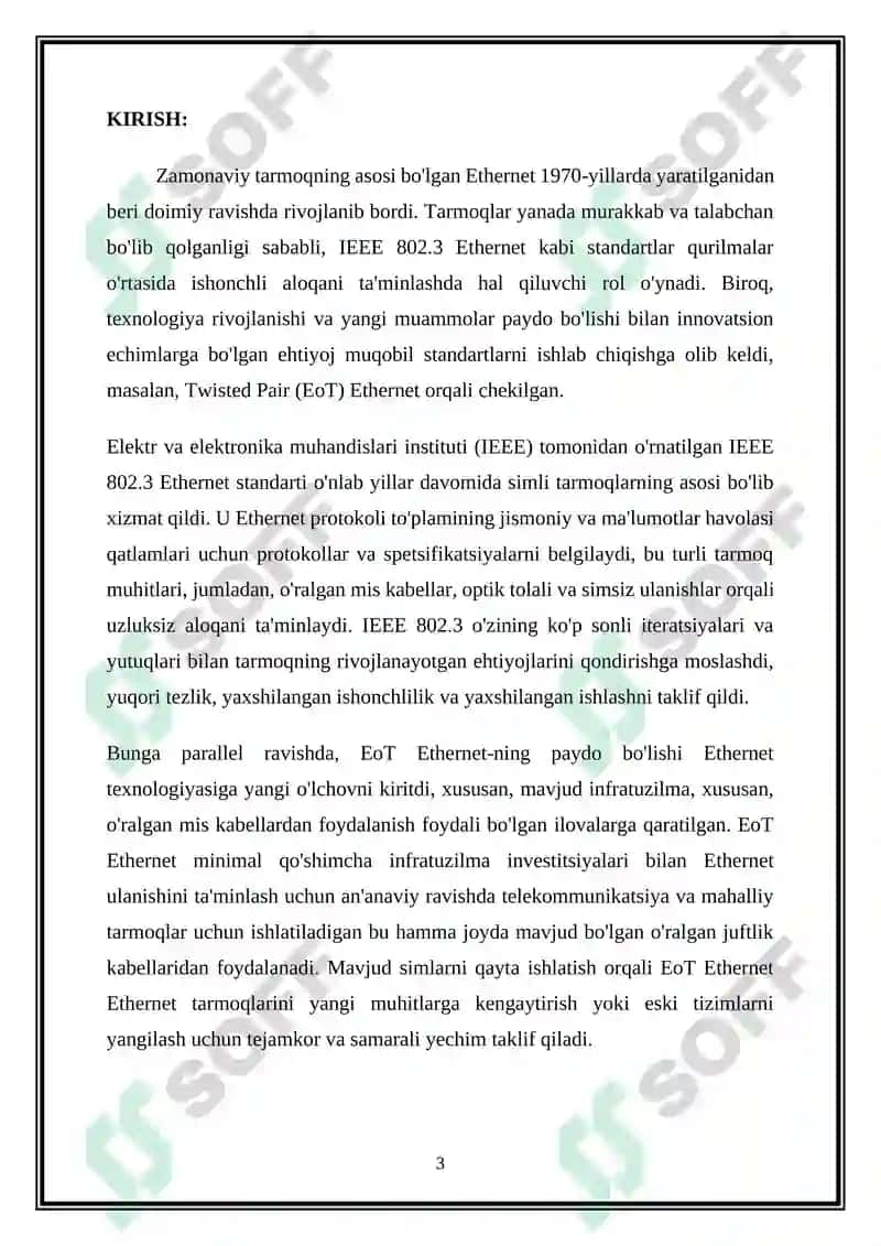 IEEE 802.3 Ethernet standarti va Eot Ethernet standarti haqida umumiy maʼlumot 3