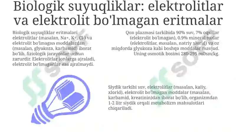 Biologik suyuqliklar: Elektrolitlar va elektrolit bo'lmagan moddalar 3