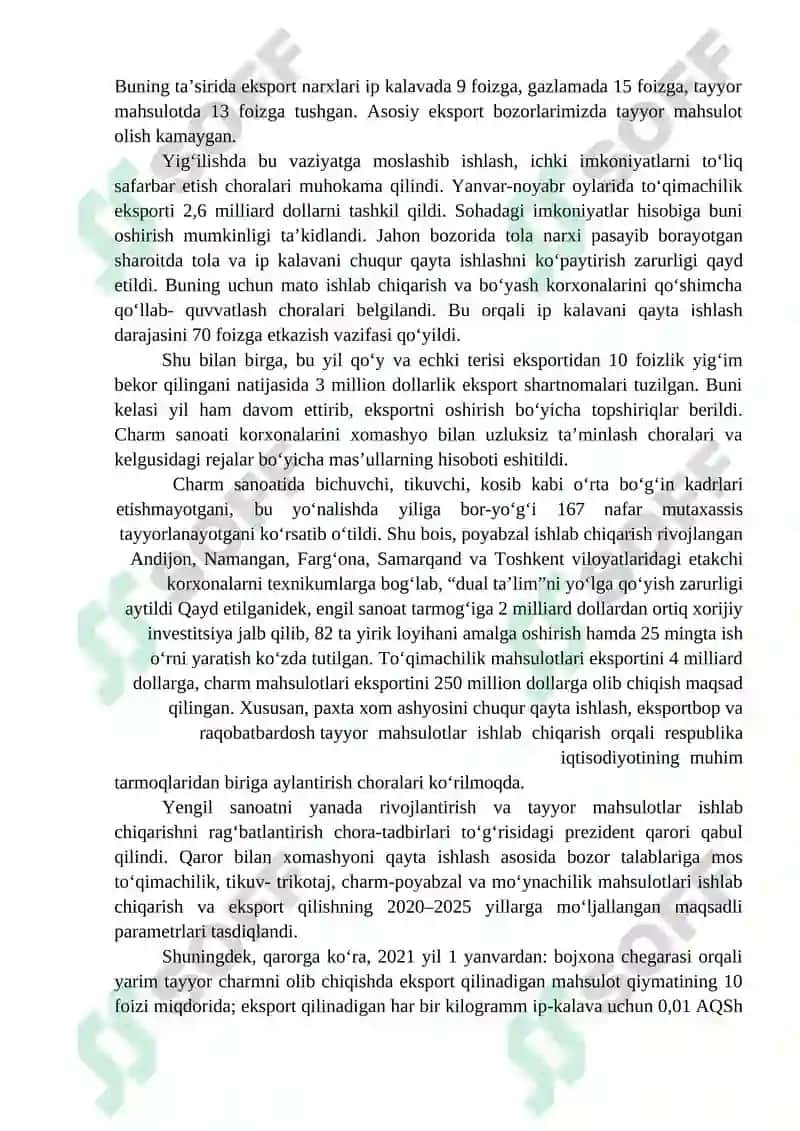 Byaz (135) assortimentidagi to‘qimachilik mahsuloti ishlab chiqarish korxonasini loyihalash 3