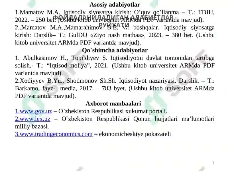 Iqtisodiy siyosatga kirish: O’quv qo’llanma 3