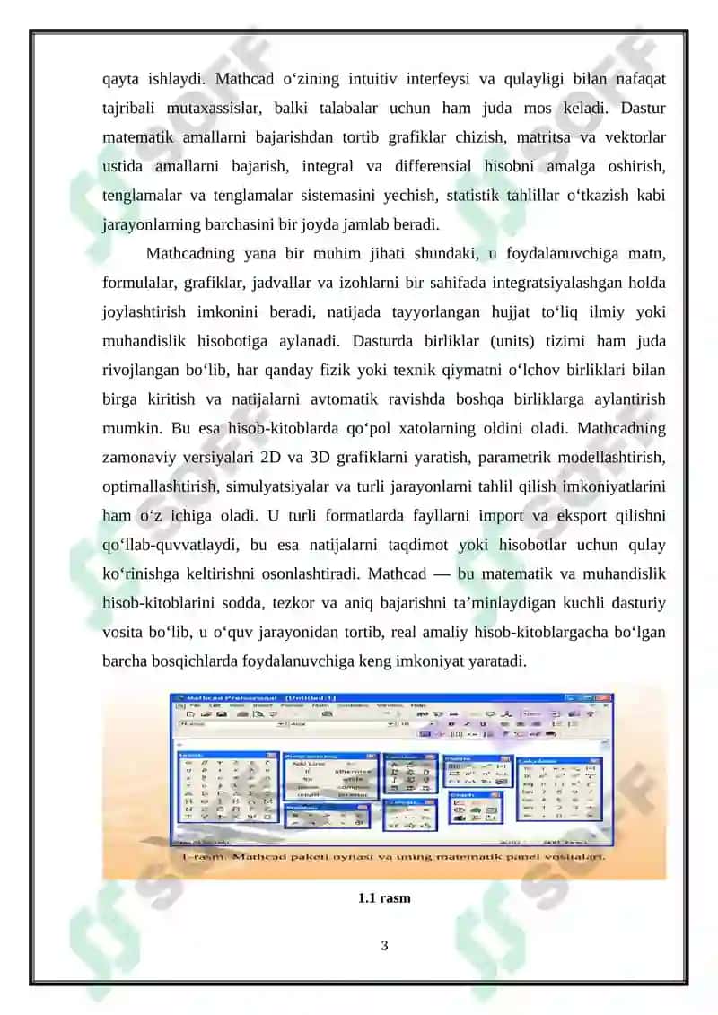 Mathcad dasturidan foydalanishni o'rganish 3