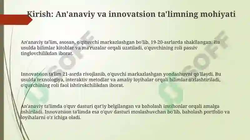 An'anaviy va innovatsion ta'limning qiyosiy tahlili 3