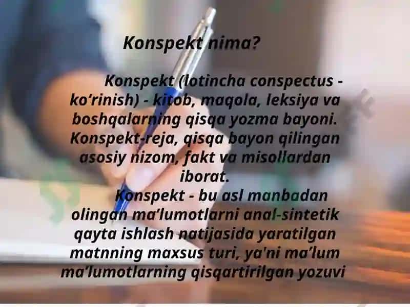 Konspekt. Konspektlashtirish usullari. 3