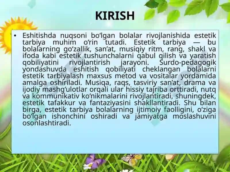 ESHITISHDA NUQSONI BO'LGAN BOLALARNI ESTITIK TARBIYALASH 3