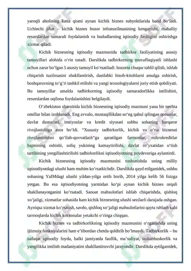 Kichik biznes va tadbirkorlik tushunchalarining iqtisodiy mazmuni 3