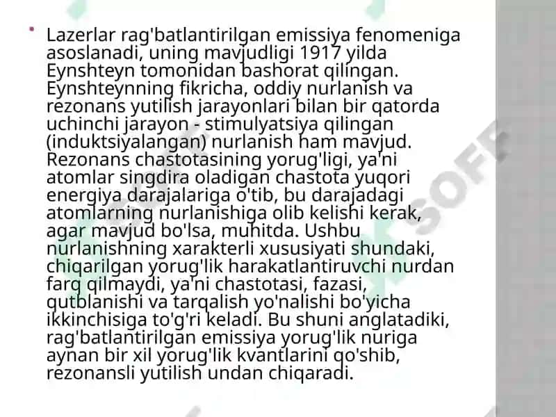 Lazerlarning nurining asosiy xususiyatlari 3