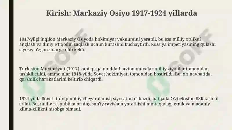 Ma'naviyat va milliylik uchun kurash. 1917-1924-yillar 3